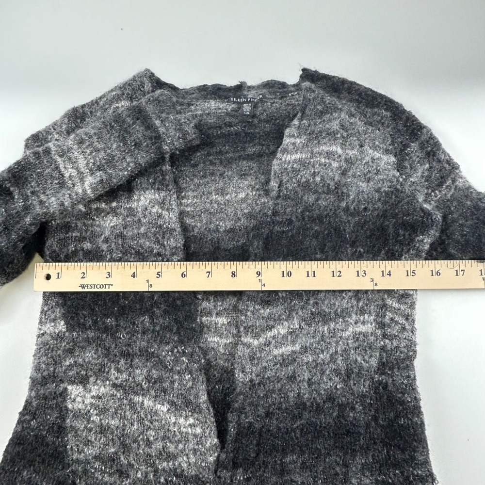 Eileen Fisher L Mohair Wool Blend Open Front Cardigan Grey Black Space Dye Read - Picture 5 of 10